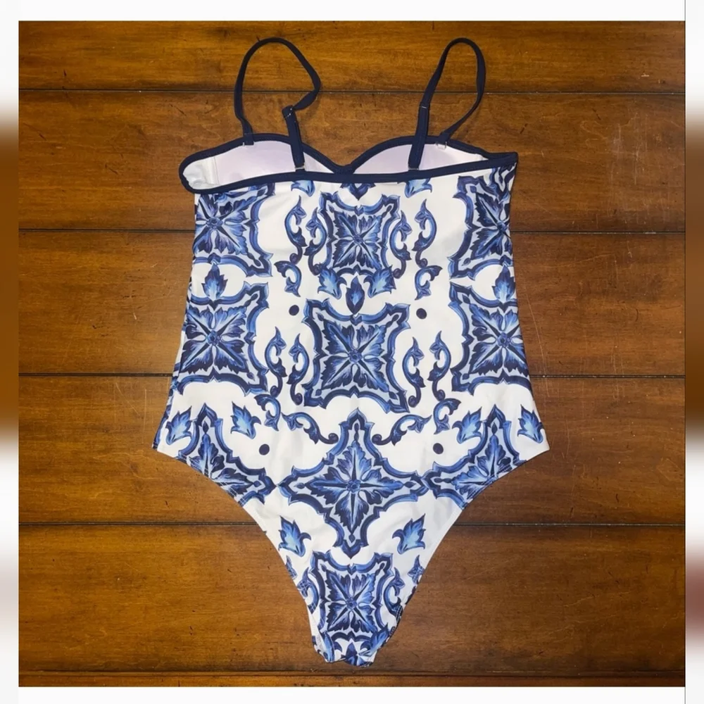 Blue and White Patterned Women's Swimsuit